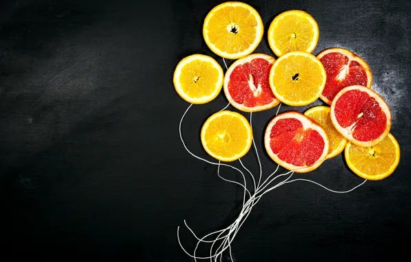 Picture oranges, fruit, black background, grapefruit