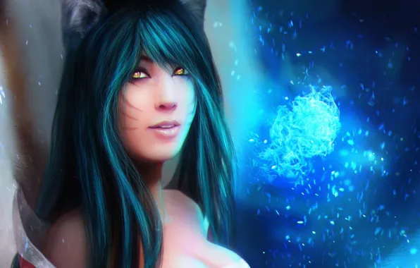 Picture game, fox, League of Legends, Ahri, LOL, kitsune, by magicnaanavi