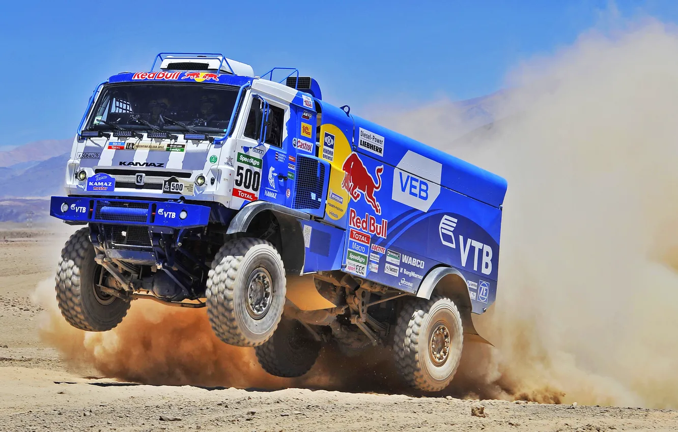 Photo wallpaper Dust, Sport, Truck, Race, Master, Beast, 500, Kamaz, Rally, Dakar, Dakar, Rally, KAMAZ, The front, …