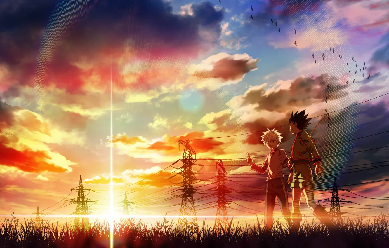 Photo wallpaper sunset, anime, art, friends, Hunter x Hunter, Gon, Killua