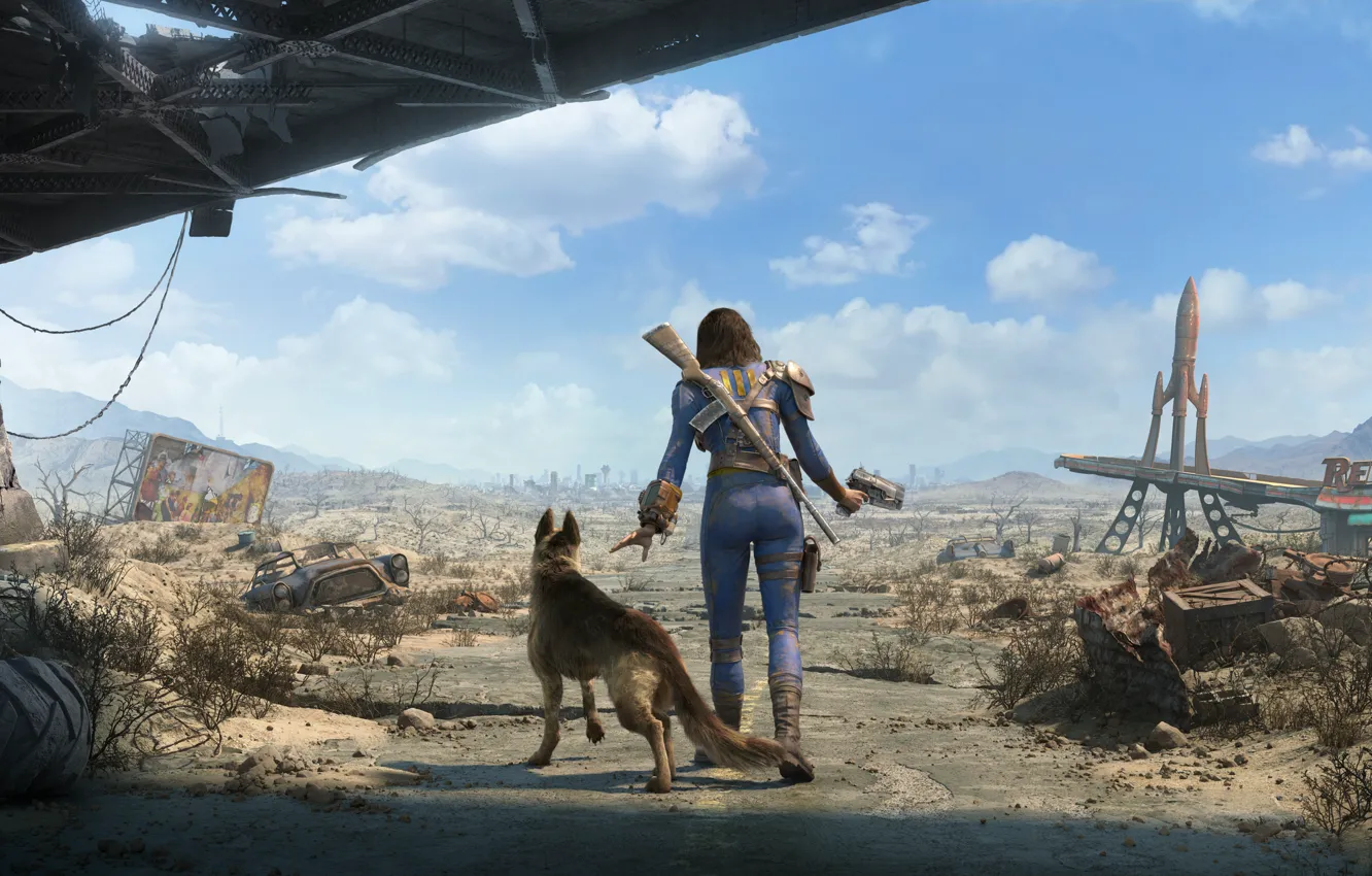 Photo wallpaper Girls, Dogs, Road, Fallout 4, Nora
