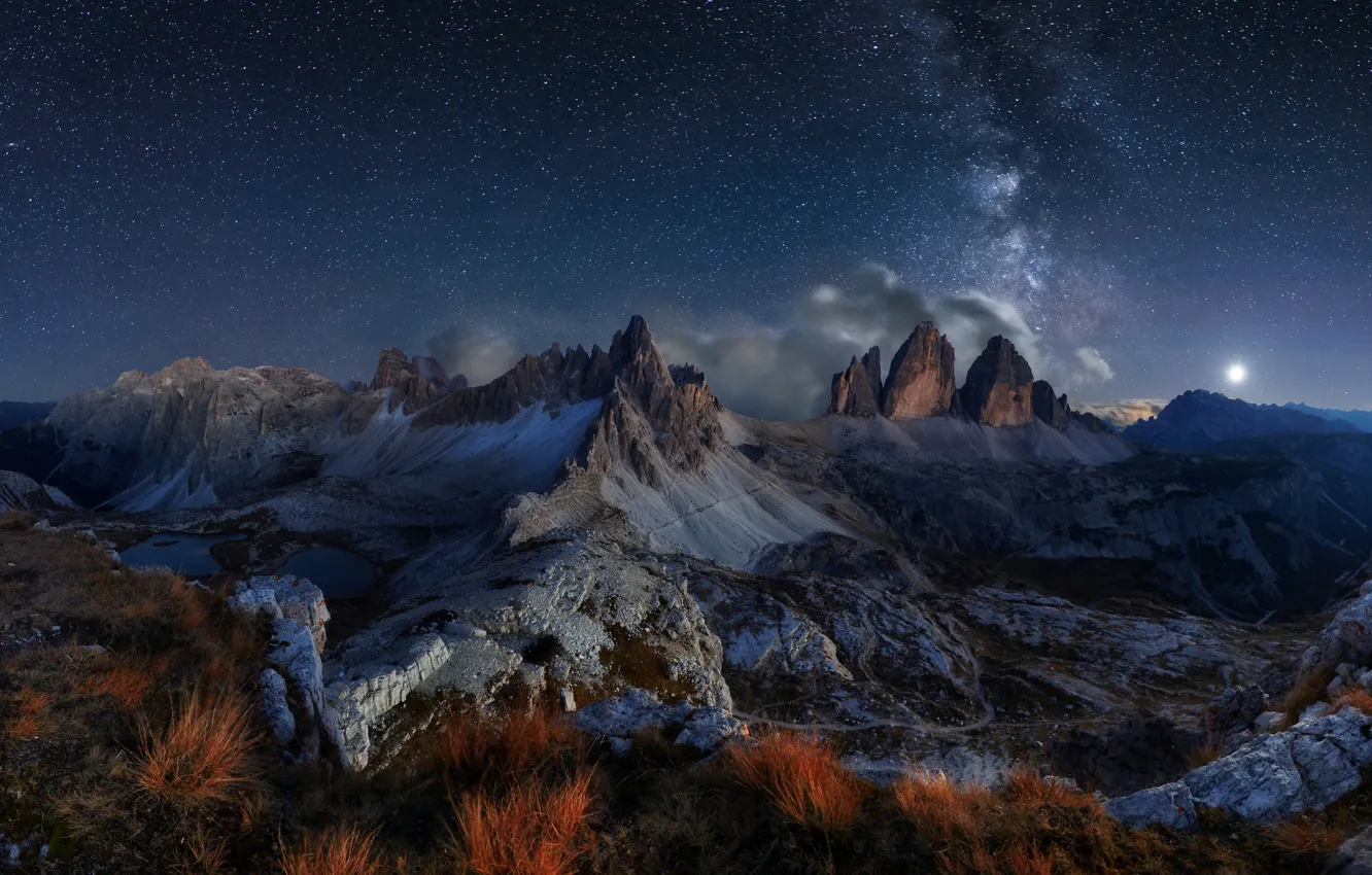 Photo wallpaper the sky, stars, clouds, night, the milky way, The Dolomites