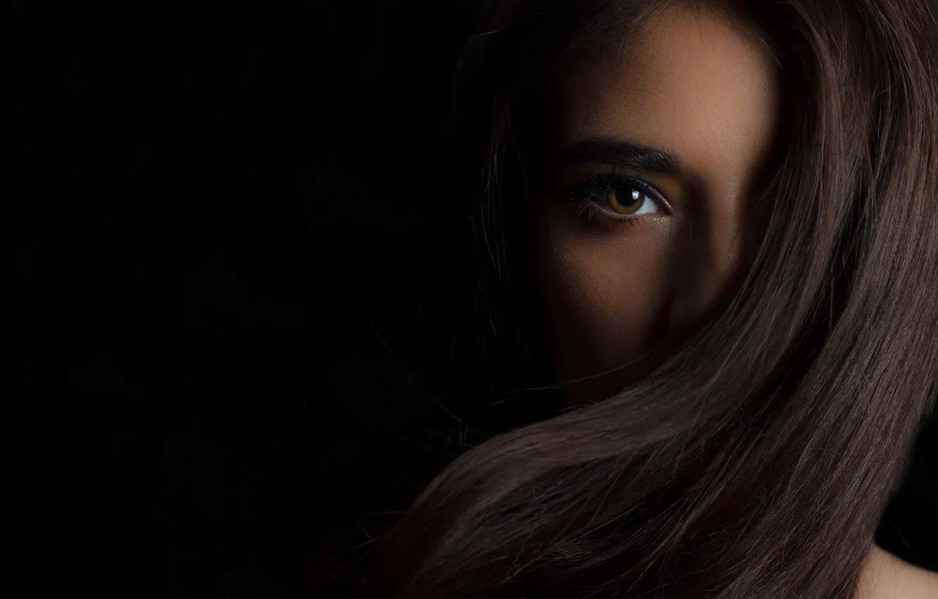 Wallpaper look, girl, eyes, hair, black background, the dark background  images for desktop, section девушки - download
