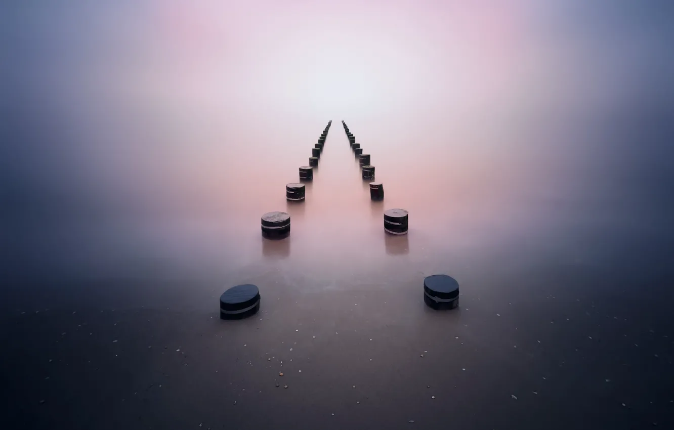 Photo wallpaper sea, water, nature, fog, lake, minimalism, haze