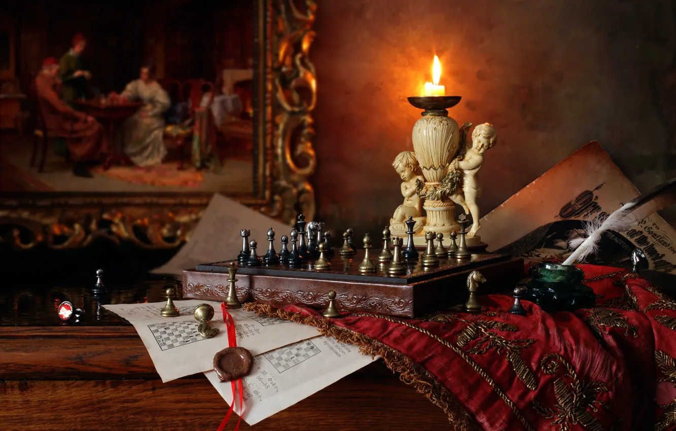 Photo wallpaper candle, picture, chess