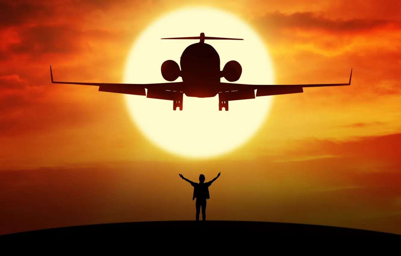 Wallpaper flight, the plane, height, silhouette, airplane, bokeh,  passenger, turbojet, wallpaper., beautiful background, the sun, the sky,  the dawn, planet without prejudice, people freedom images for desktop,  section авиация - download