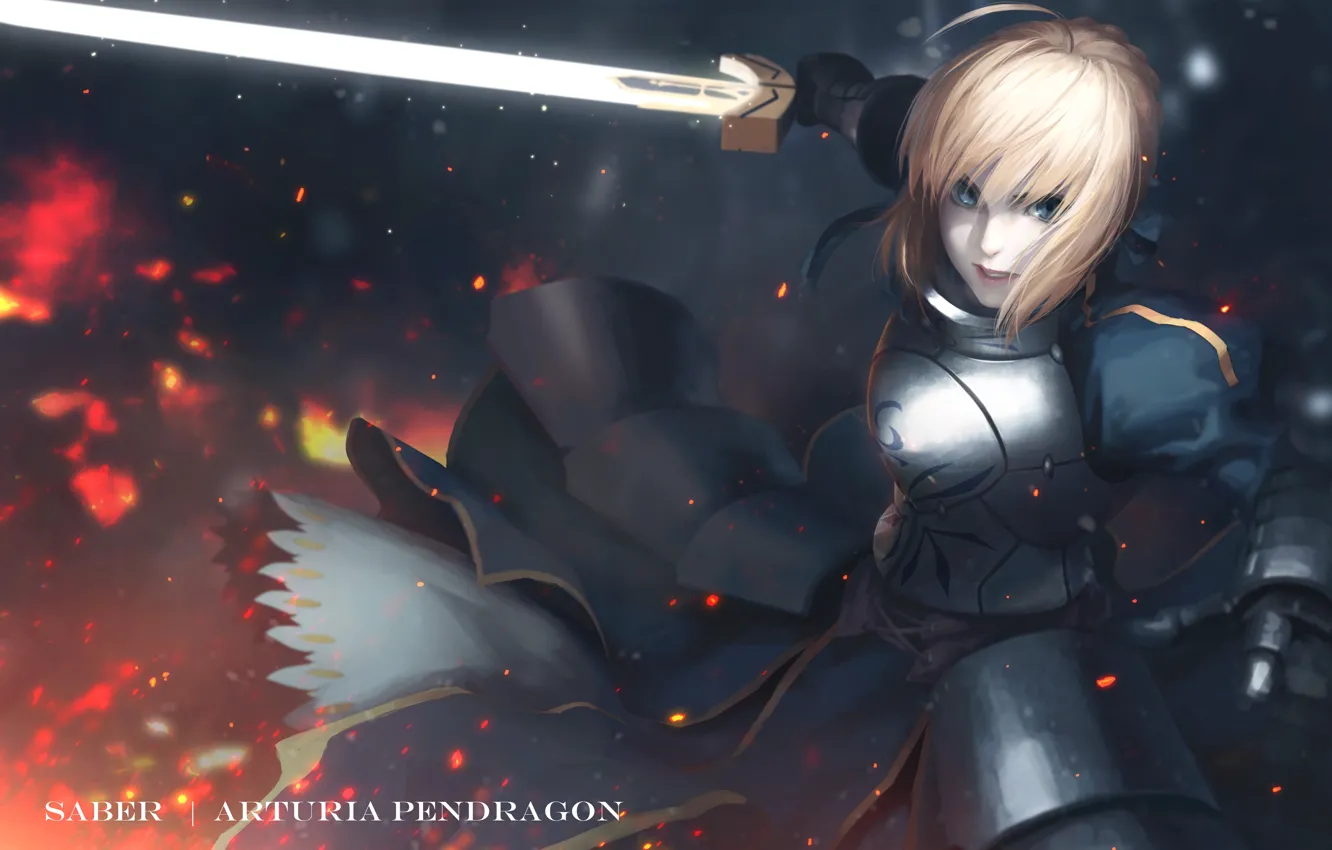 Photo wallpaper girl, sword, armor, saber, fate stay night, anime, art