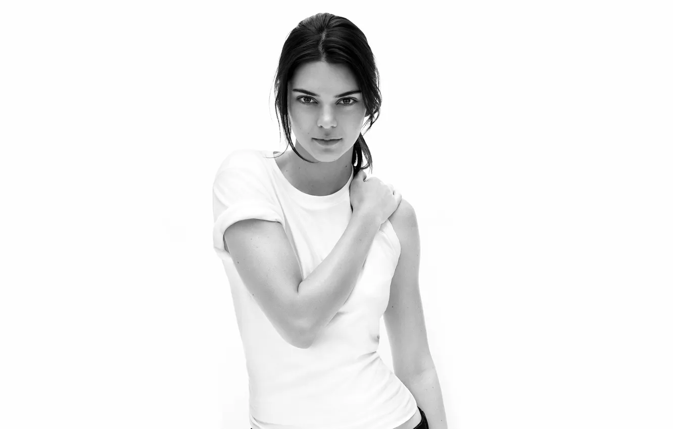 Wallpaper look, pose, model, portrait, makeup, Mike, hairstyle, white  background, black and white, beauty, Kendall Jenner, Kendall Jenner images  for desktop, section девушки - download