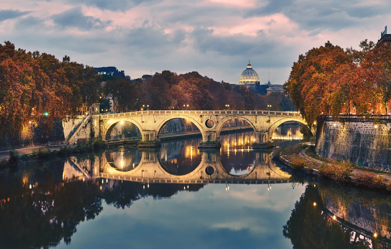 Photo wallpaper river, Rome, Italy, The Tiber, the Ponte Sisto bridge