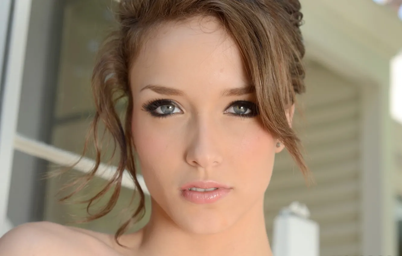 Photo wallpaper green eyes, long hair, brown hair, beautiful, pretty, face, Malena Morgan
