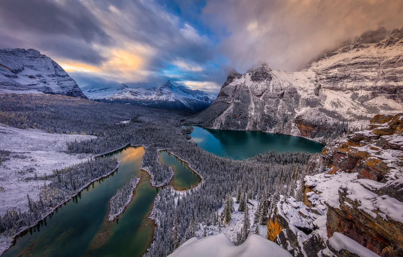 Photo wallpaper winter, snow, mountains, lake, Canada, panorama, Canada, British Columbia, lake, British Columbia, Yoho National Park, …