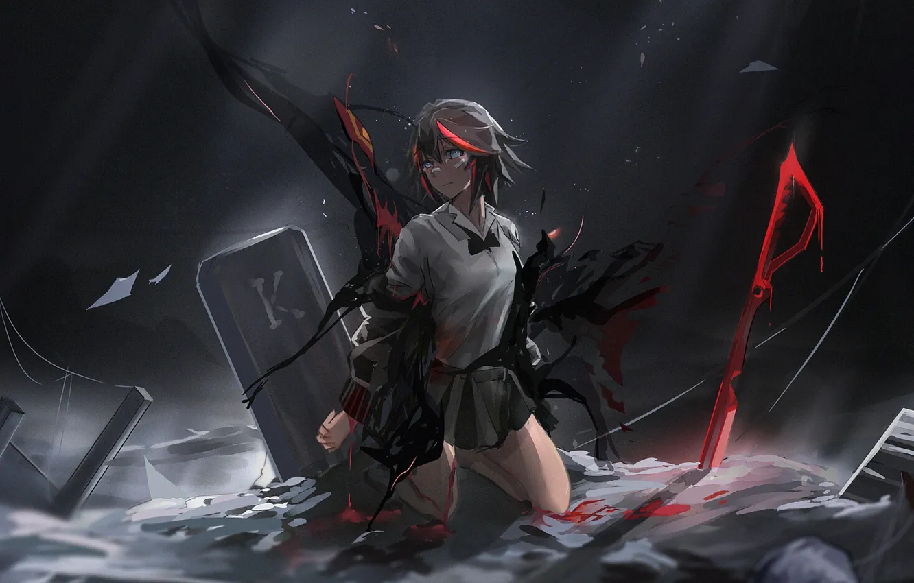 Wallpaper Girl Sword Blood Anime Pretty Ken Blade Death