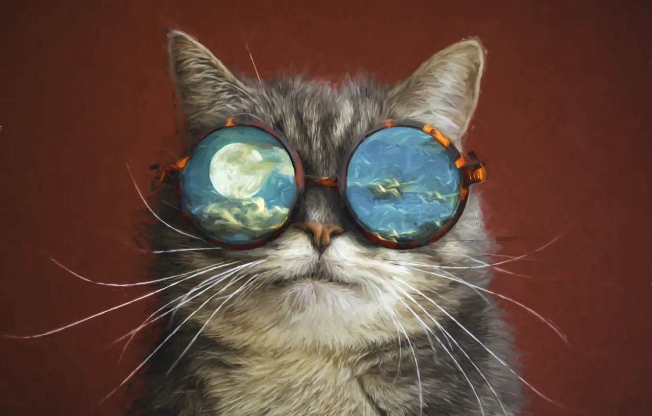 Photo wallpaper cat, space, the moon, glasses