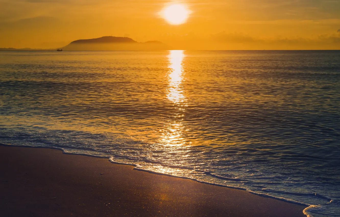 Photo wallpaper sand, sea, wave, beach, summer, the sun, sunset, summer, beach, sea, sunset, sand
