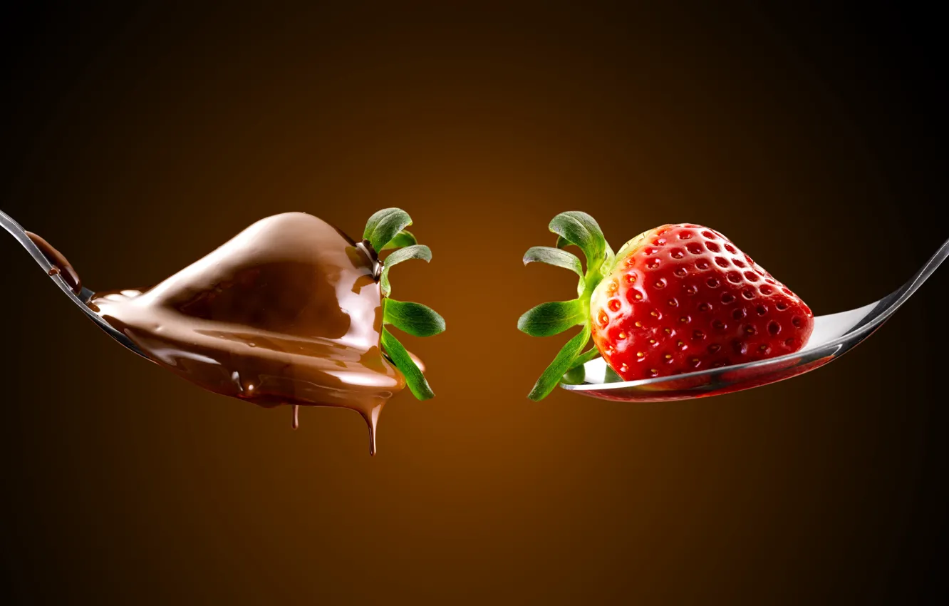 Wallpaper Strawberry, chocolate, spoon images for desktop, section еда -  download