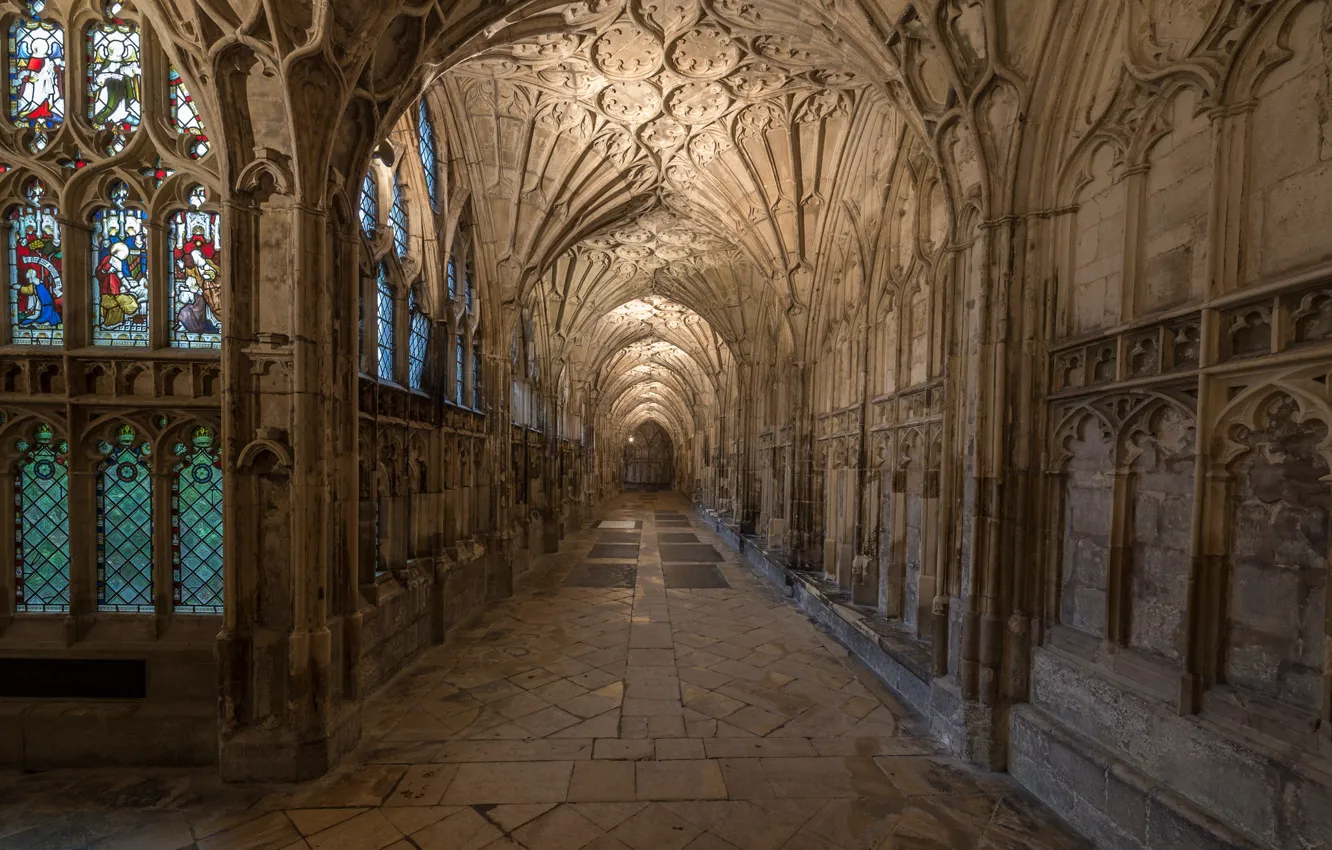 Photo wallpaper England, corridor, arch, architecture, the nave, Gloucester Cathedral
