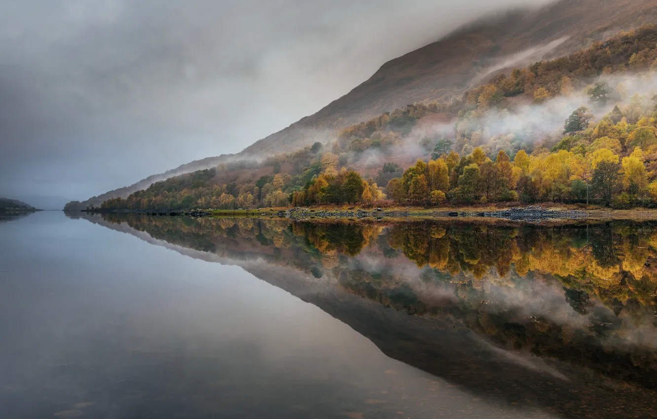 Photo wallpaper autumn, the sky, water, trees, mountains, nature, lake, reflection, rocks