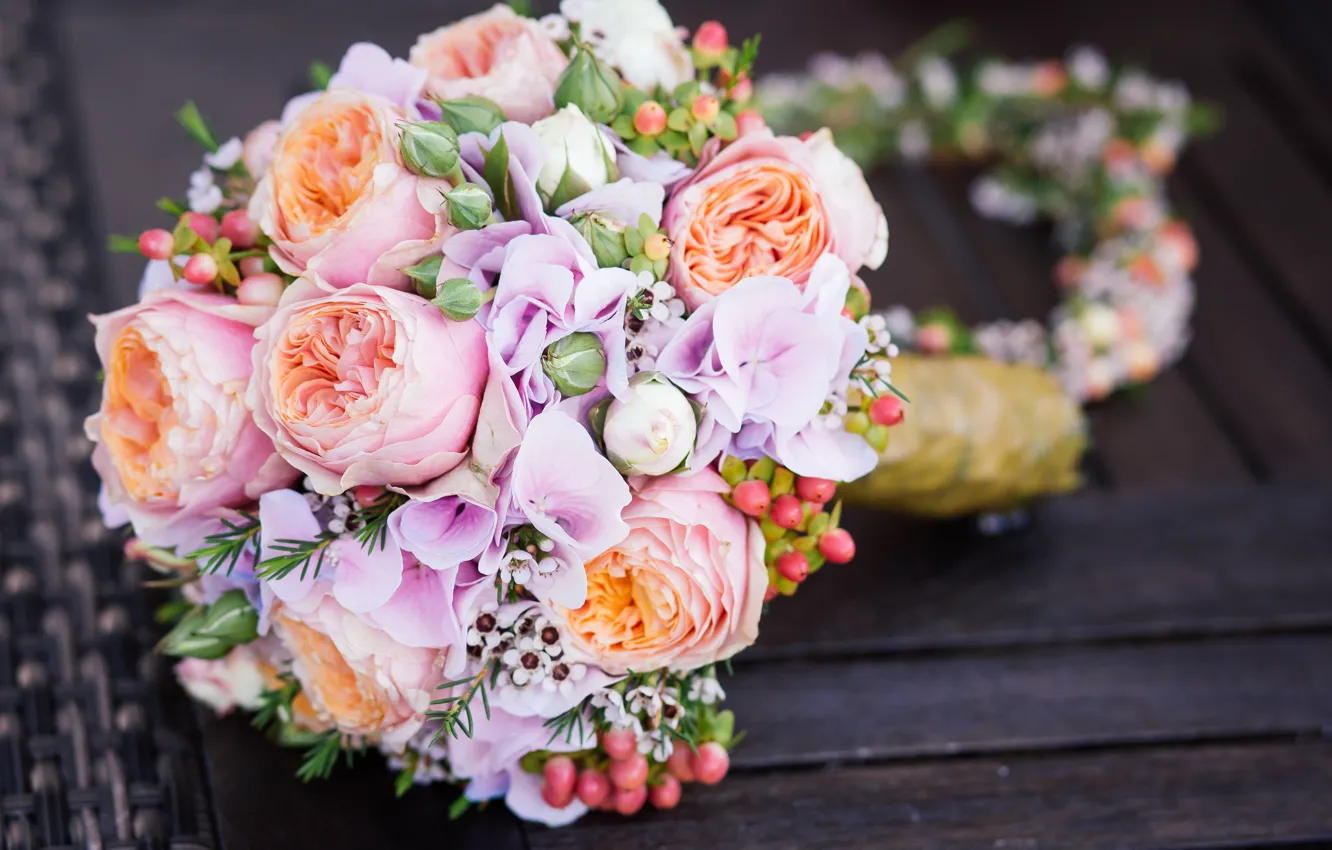 Photo wallpaper flowers, bouquet, pink, flowers, bouquet, wedding, wedding
