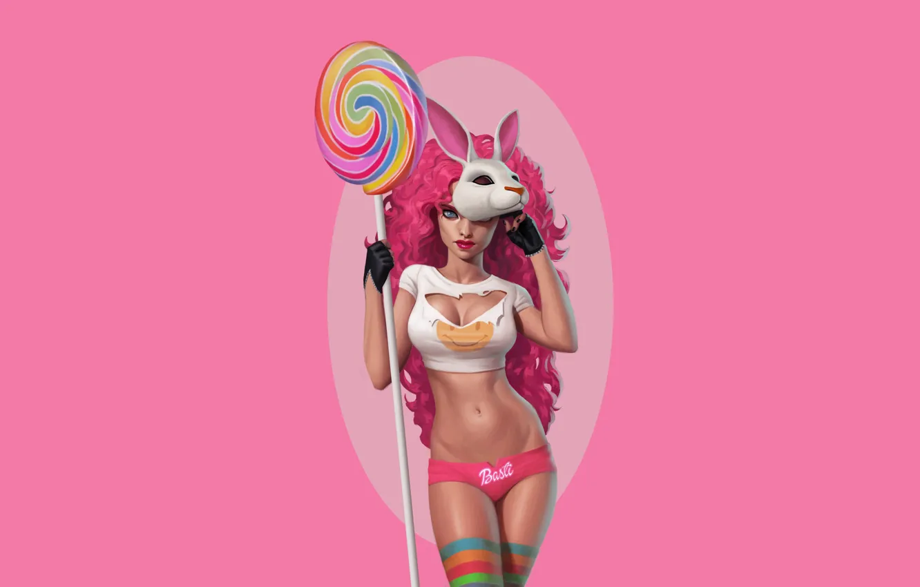 Photo wallpaper girl, style, hare, figure, mask, Lollipop, legs, candy