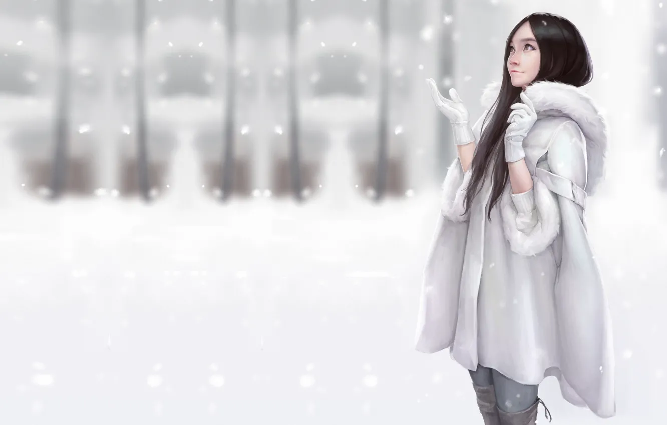 Photo wallpaper winter, snow, mood, art, coat, Maou Renjishi