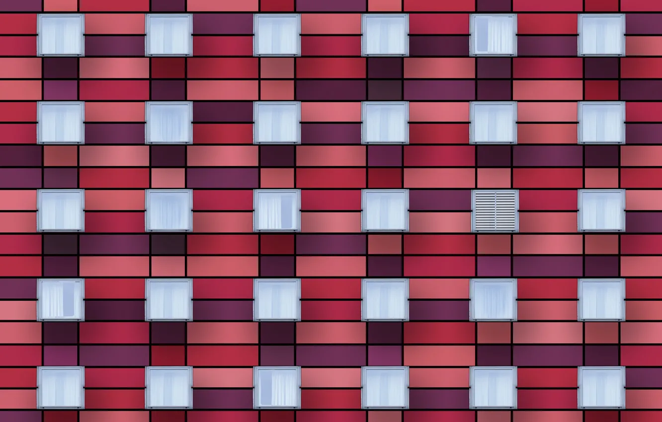 Photo wallpaper wall, Windows, red facade