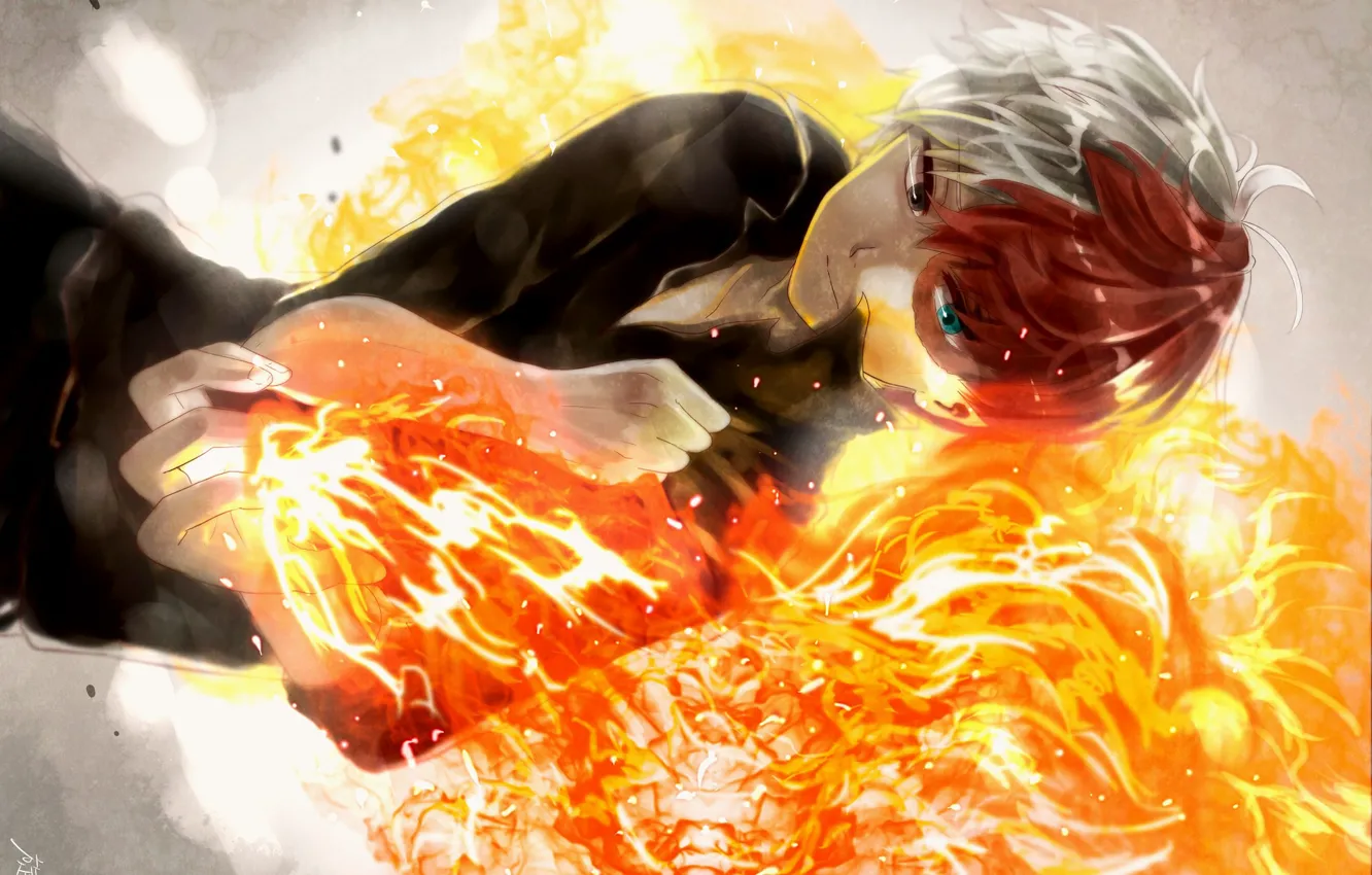 Wallpaper Fire Anime Guy Boku No Hero Academy Todoroki Shouto Pixiv Images For Desktop Section Syonen Download