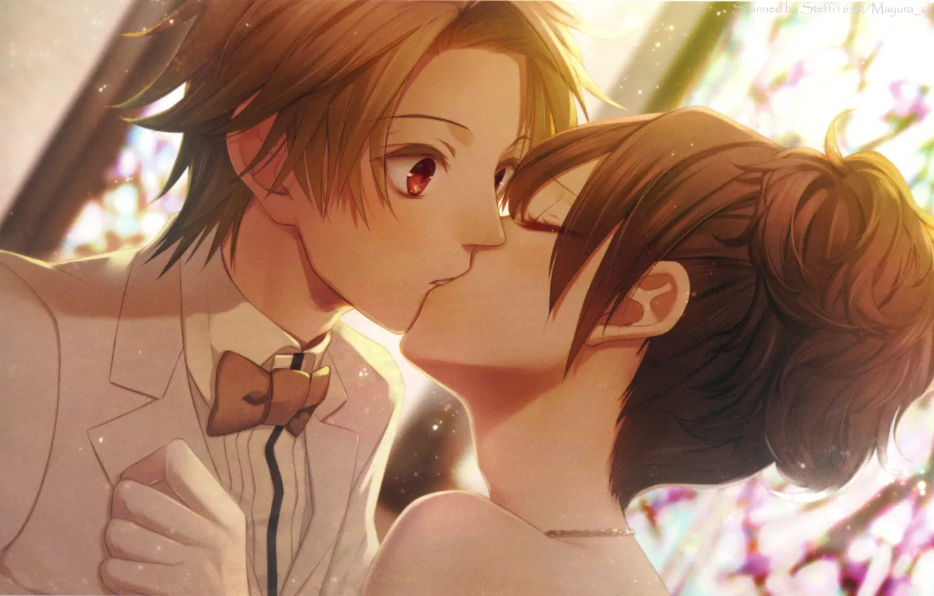 Photo wallpaper kiss, neck, art, wedding, visual novel, the bride and groom, bow tie, nagaoka, Nadeshiko Kurou, …