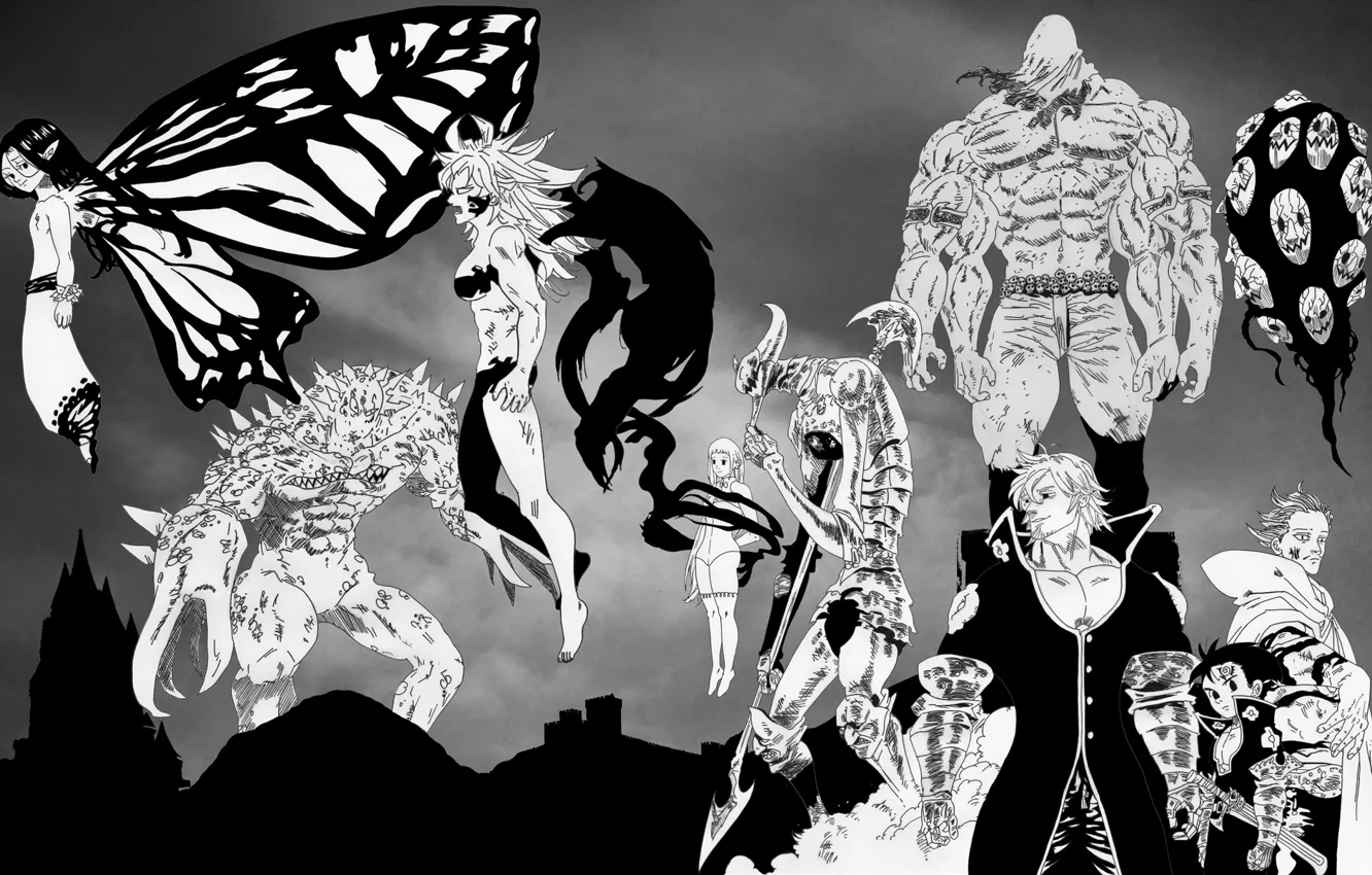 Wallpaper anime, characters, Nanatsu no Taizai, The seven deadly sins,  monochrome images for desktop, section сёнэн - download