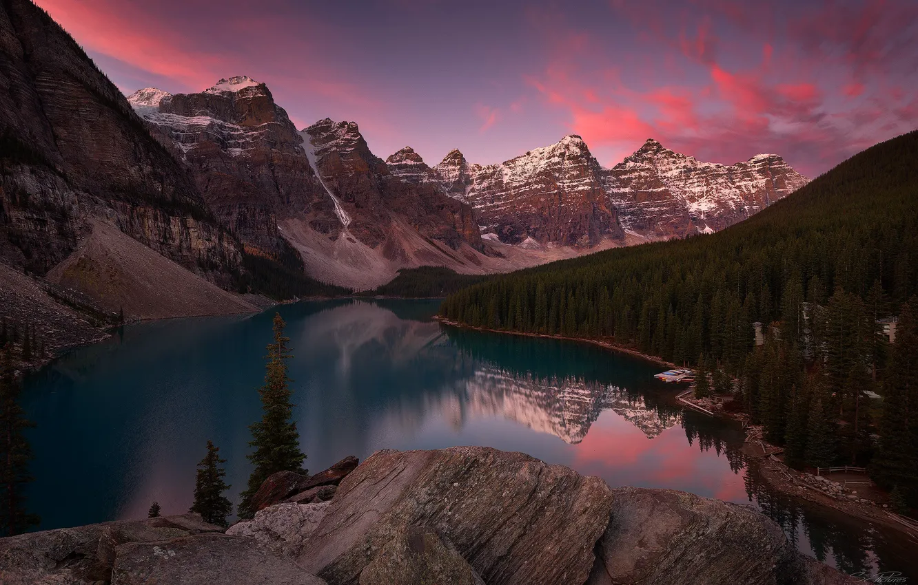 Photo wallpaper the sky, mountains, lake, rocks, Canada, forest