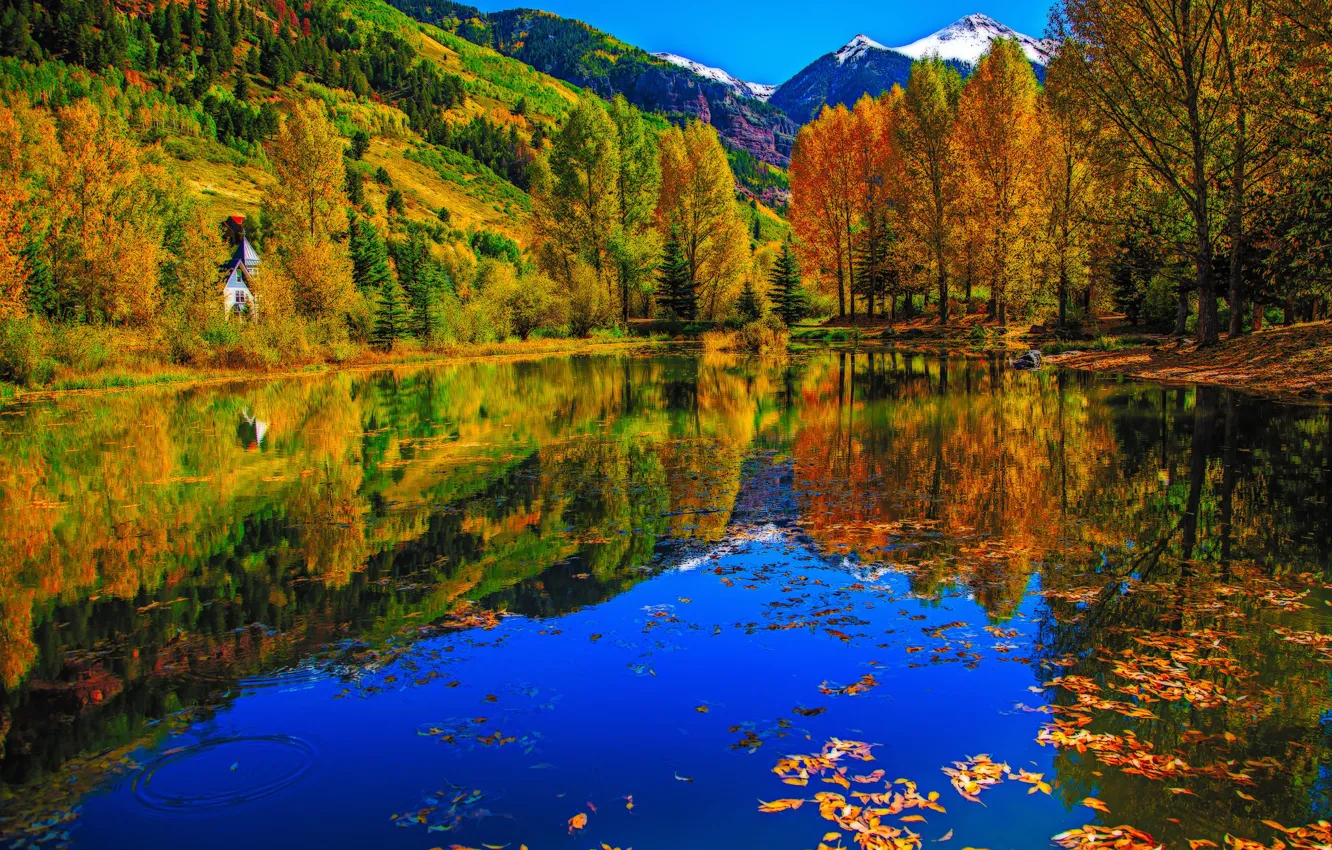 Wallpaper autumn, trees, mountains, lake, Colorado, USA, Telluride ...