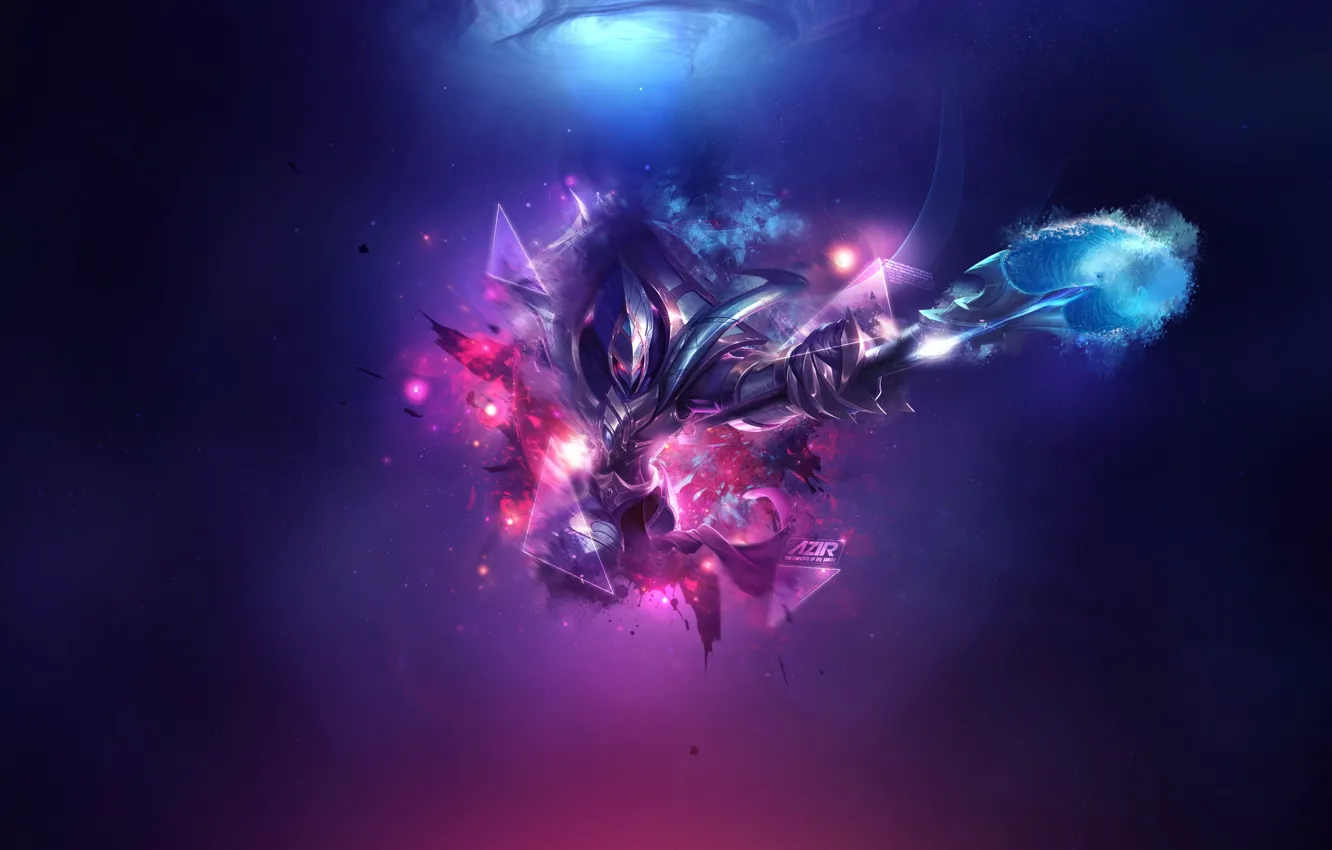 Photo wallpaper purple, space, pink, the game, hero, staff, game, pink, purple, LOL, League of Angels, Azir