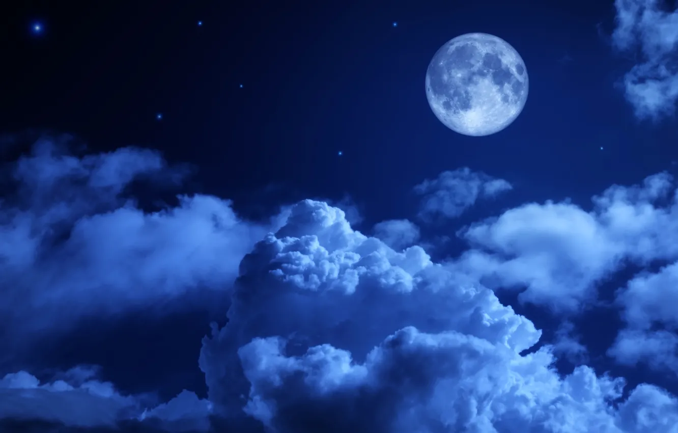 Wallpaper the sky, clouds, night, blue, the moon, stars images for desktop,  section пейзажи - download