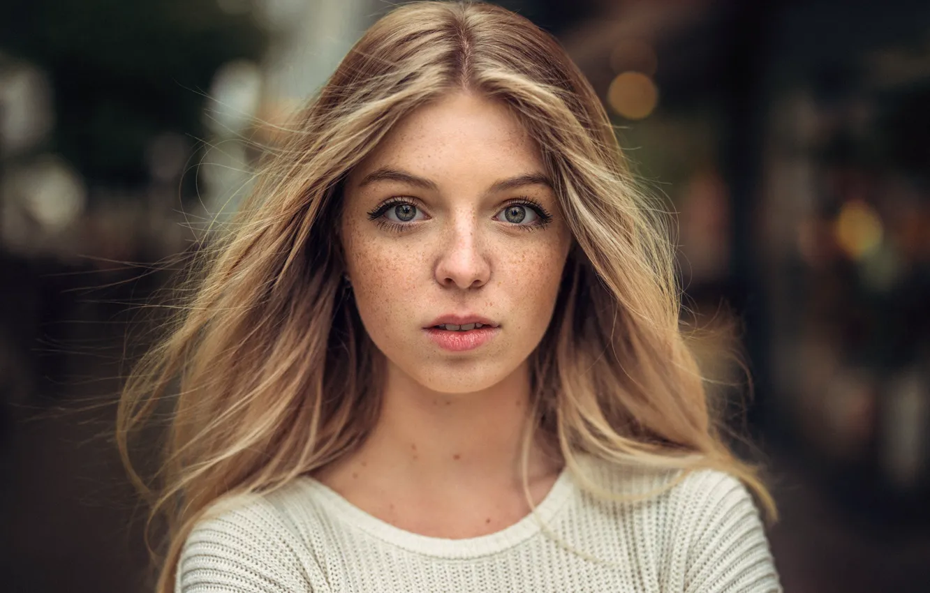 Photo wallpaper face, model, Alina, blonde, freckles, beautiful, the beauty, young, eyes, cute, beauty, color, bokeh, amazing, …