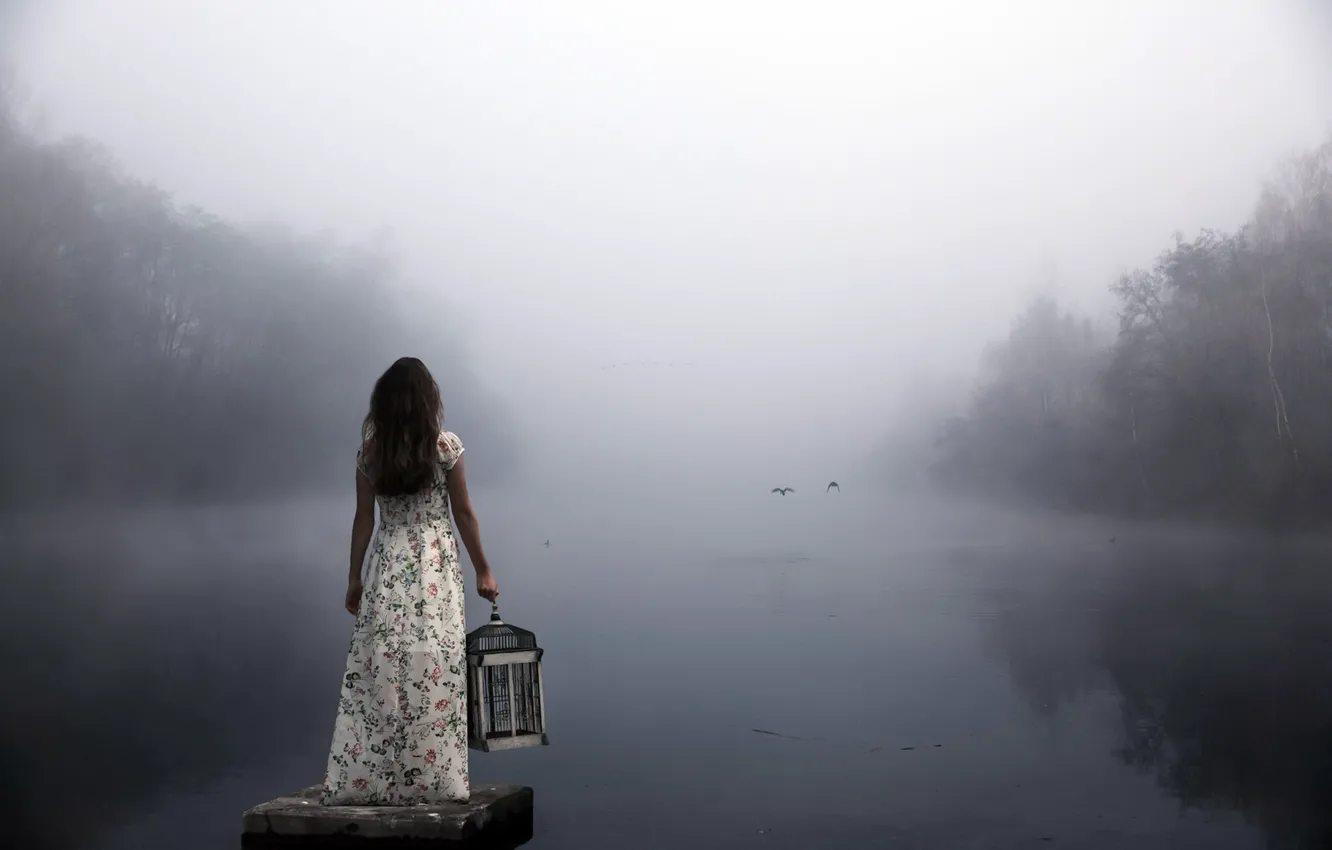 Wallpaper girl, fog, lake images for desktop, section настроения - download