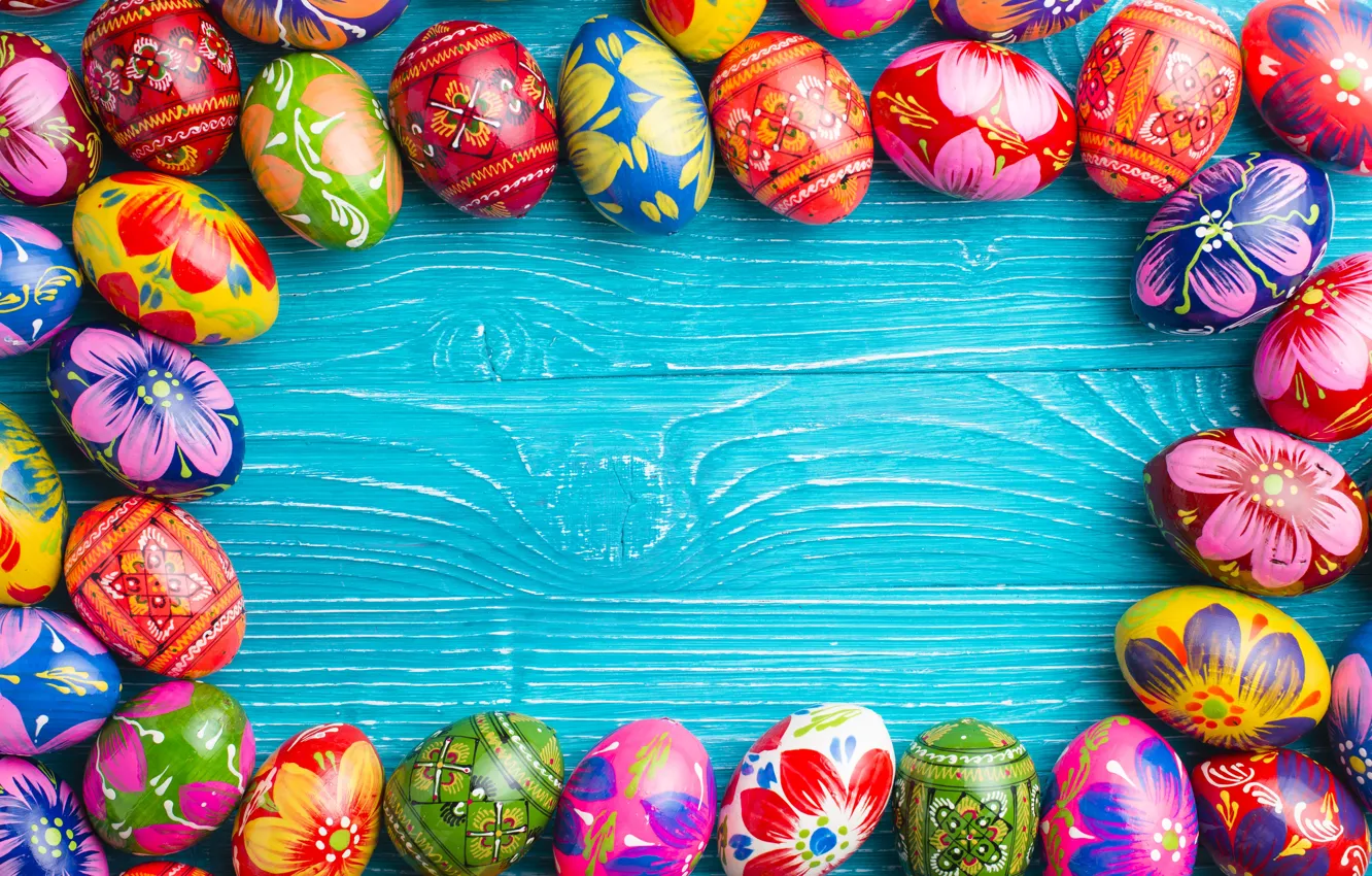 Photo wallpaper spring, colorful, Easter, wood, spring, Easter, eggs, decoration, Happy, the painted eggs