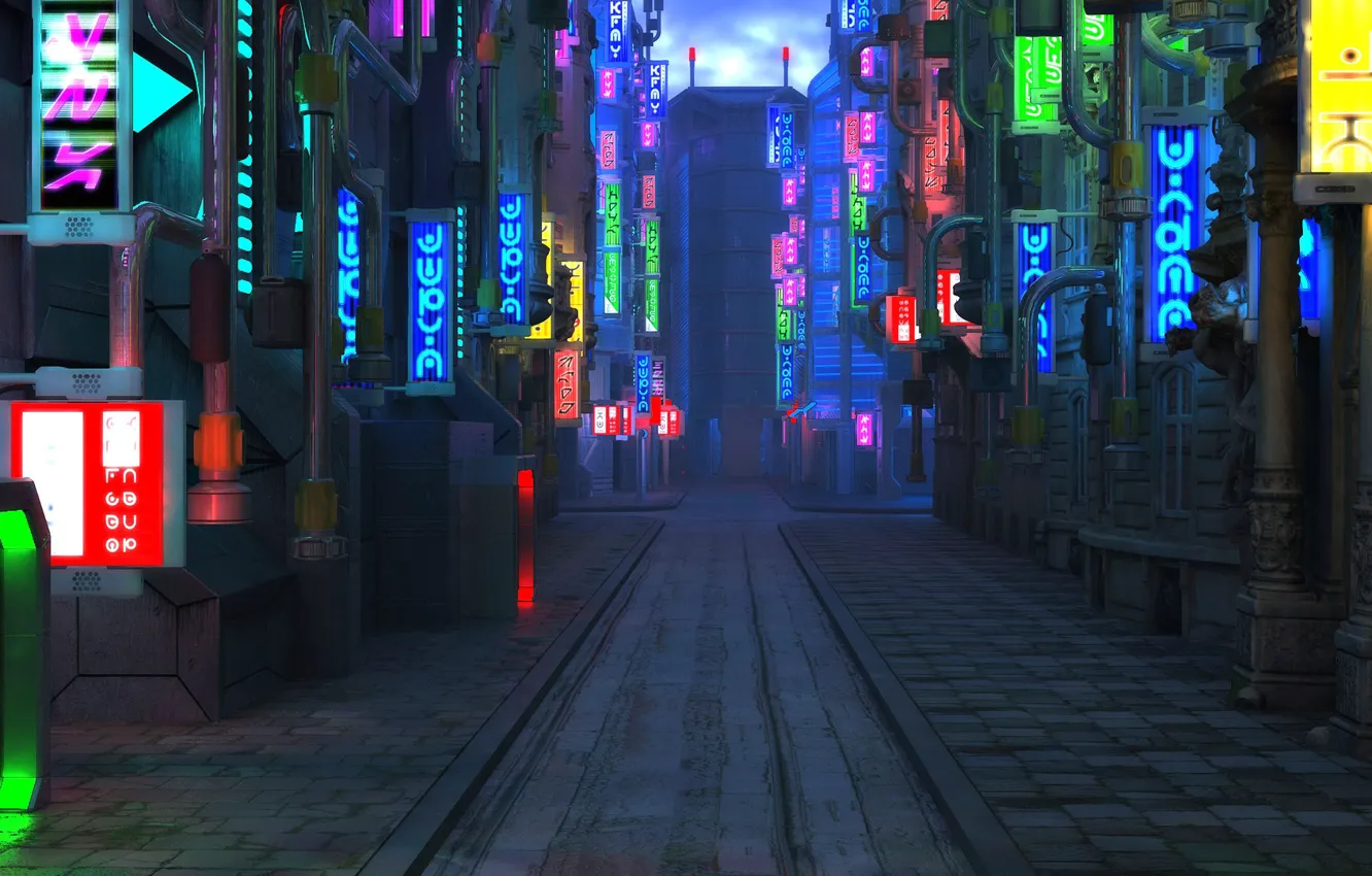 Wallpaper street, the sidewalk, Blade Runner Future City images for desktop,  section рендеринг - download