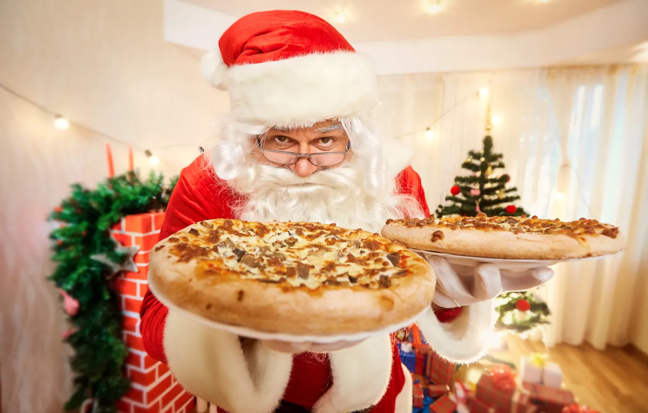 Photo wallpaper holiday, Christmas, New year, pizza, cakes