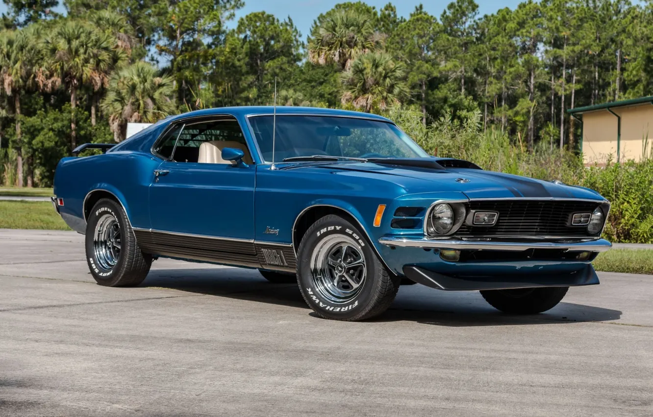 Photo wallpaper Mustang, Ford, Muscle, Blue, 1970, Fastback, Mach 1