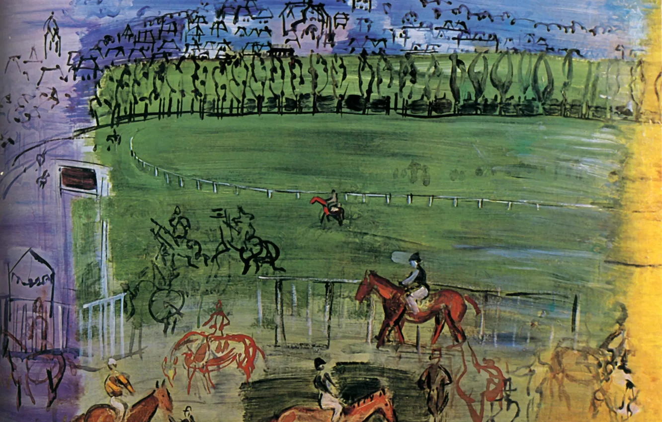 Photo wallpaper France, 1950, Huile sur Toile, Raoul Dufy, Collection H.G., The racecourse of Deauville, The Racecourse, …