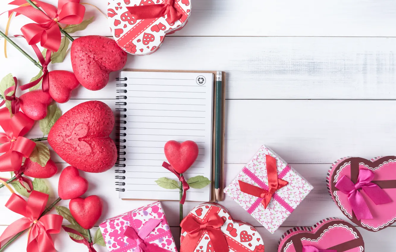 Wallpaper love, heart, gifts, hearts, red, love, bow, box, heart, wood,  romantic, valentine's day, gift images for desktop, section праздники -  download