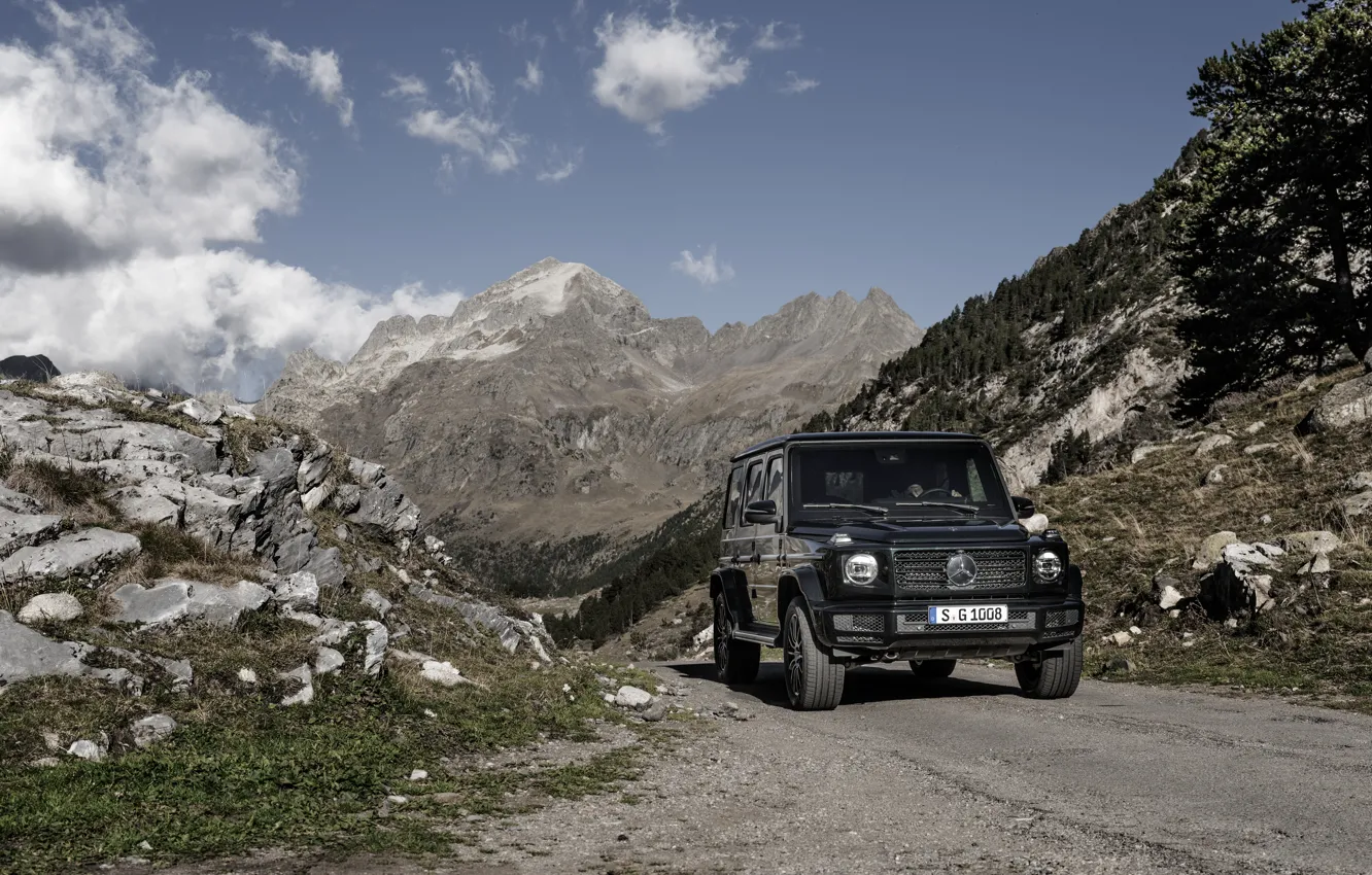 Photo wallpaper road, mountains, black, Mercedes-Benz, 2018, G-Class