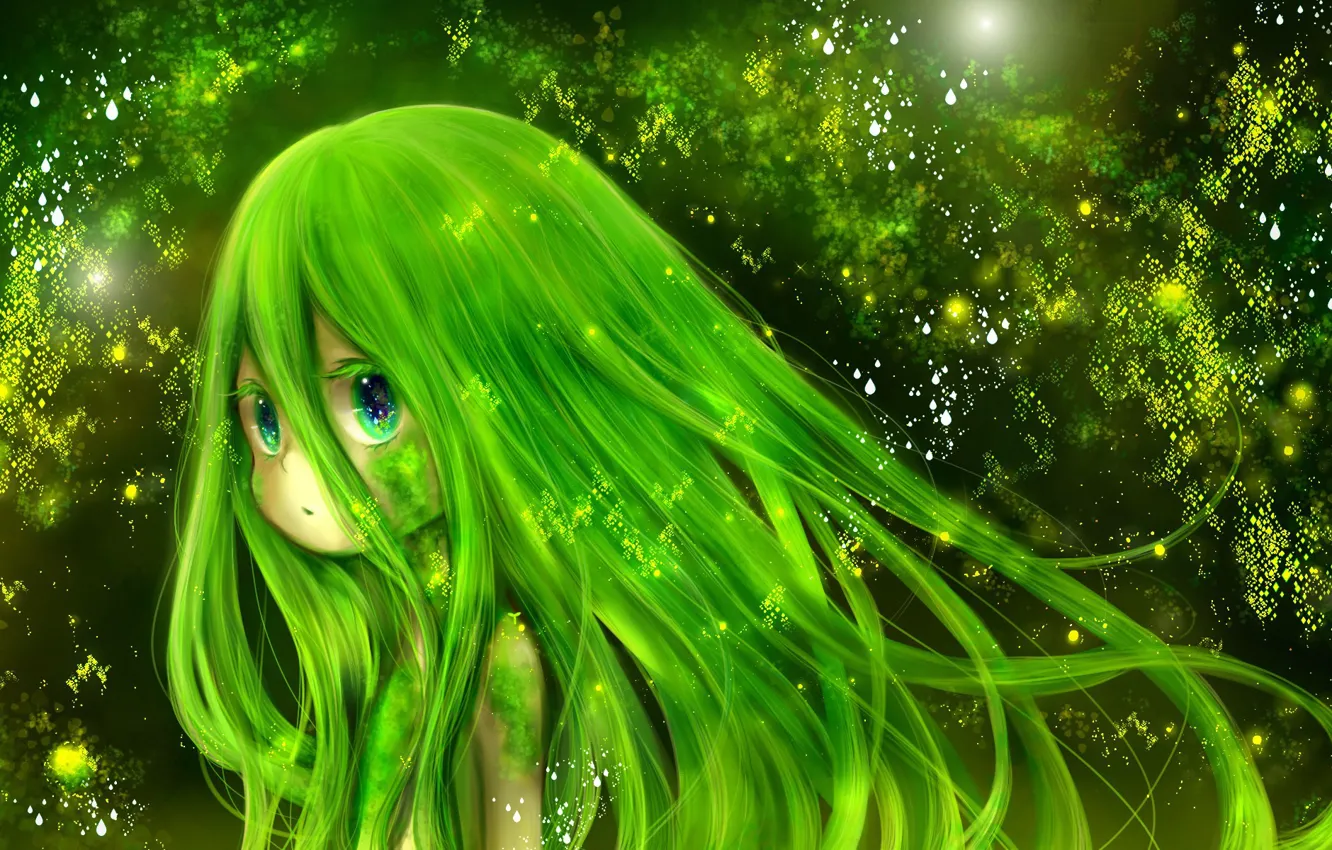 Wallpaper green, kawaii, girl, fantasy, nature, anime ...