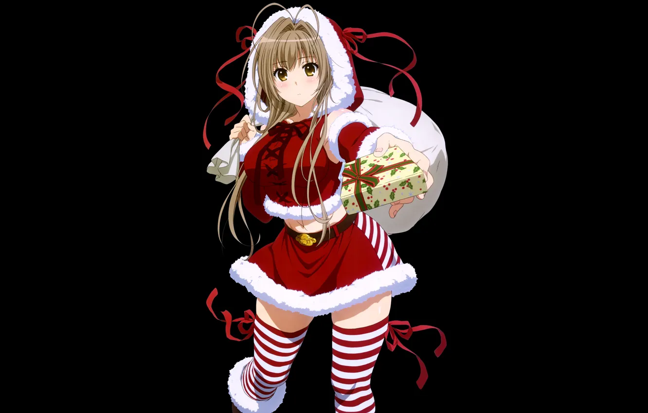Wallpaper girl, christmas, anime, present, merry christmas, holiday,  blonde, asian, happy holidays, manga, santa claus, japanese, pantyhose,  oriental, asiatic, tights images for desktop, section сёдзё - download