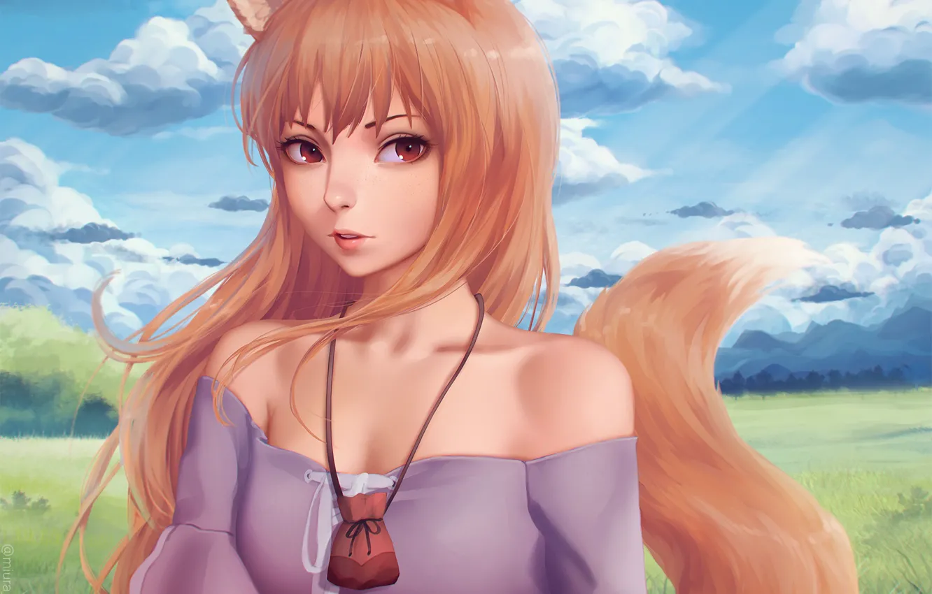 Wallpaper girl, wolf, ears, ponytail, pouch, spice and wolf, Holo, Spice  And Wolf images for desktop, section прочее - download