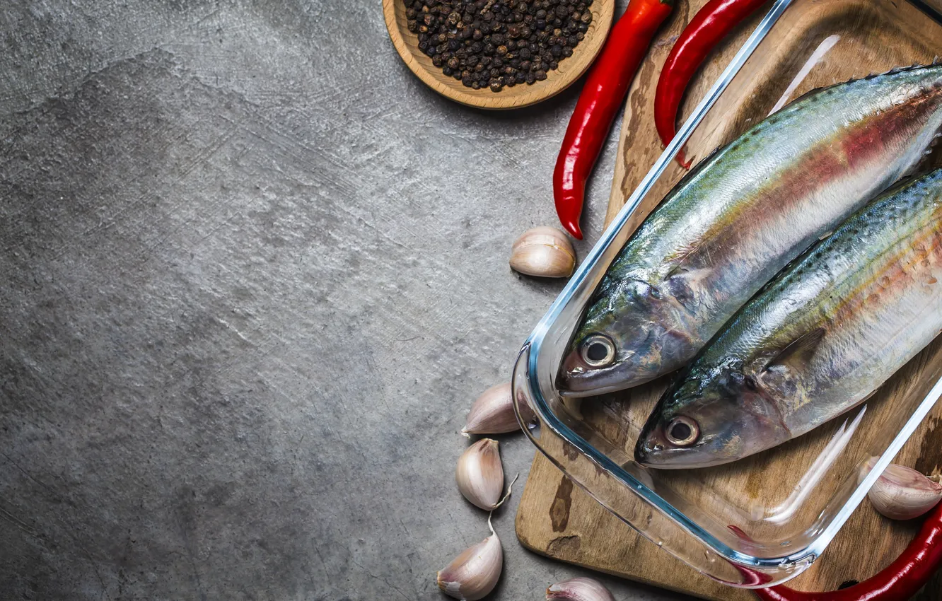 Photo wallpaper fish, pepper, garlic
