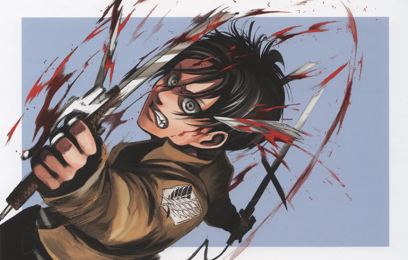 Photo wallpaper blood, rage, the battle, madness, swords, art, military uniform, Eren Yeager, Attack Of The Titans, …