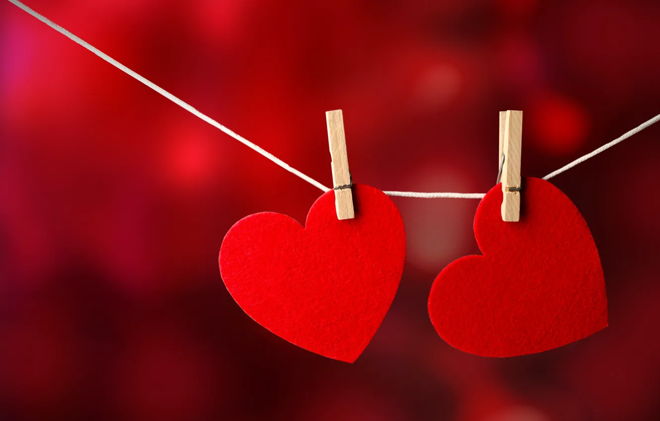 Photo wallpaper background, hearts, love, garland, clothespins, Valentine's Day