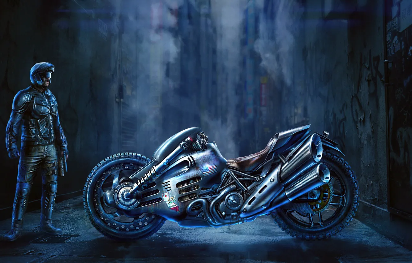 Wallpaper man, motorcycle, lane, Sci-Fi Bike images for desktop, section  фантастика - download