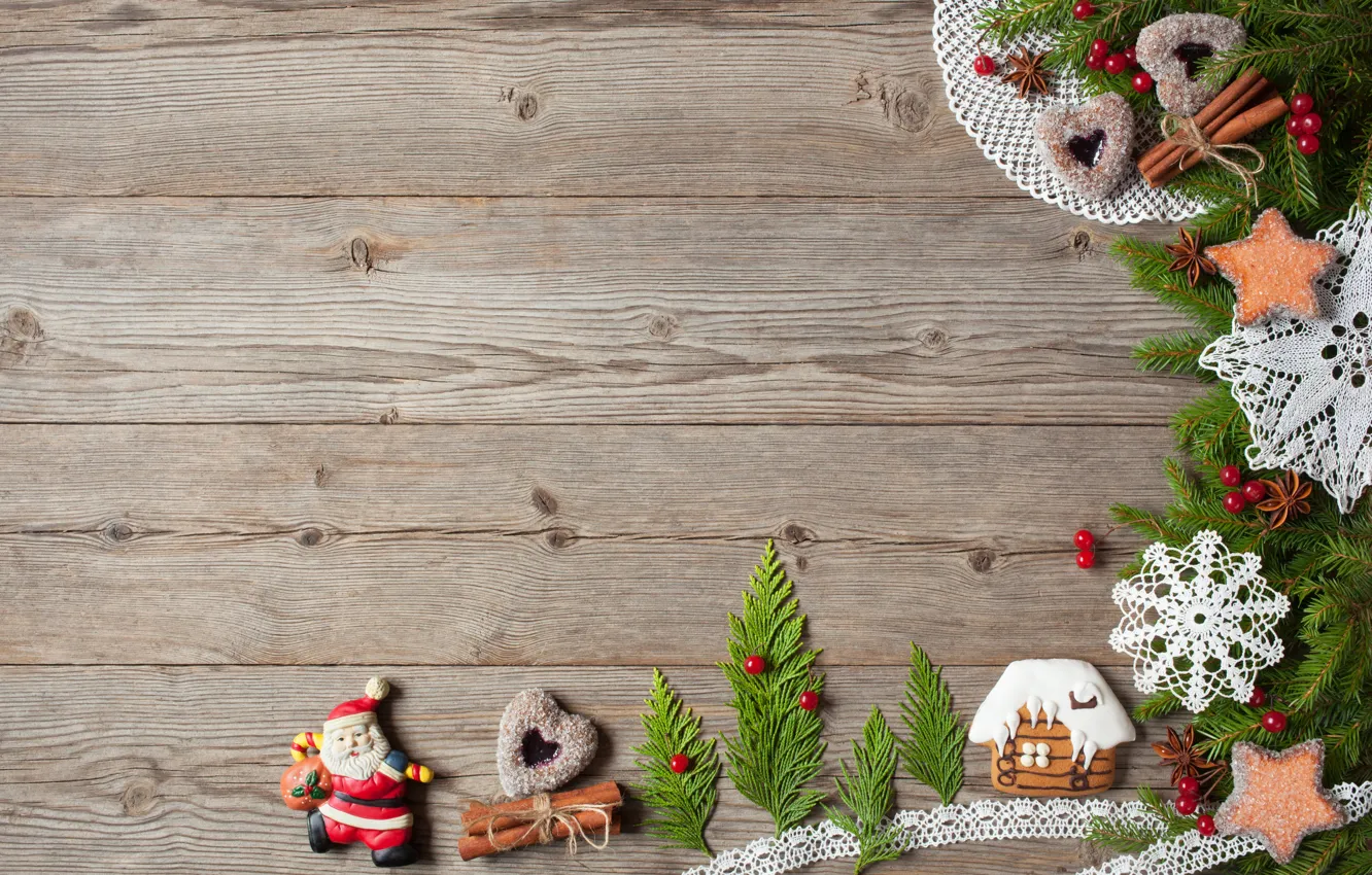Photo wallpaper decoration, berries, tree, New Year, cookies, Christmas, snowmen, fruit, nuts, Christmas, wood, hearts, Merry Christmas, …
