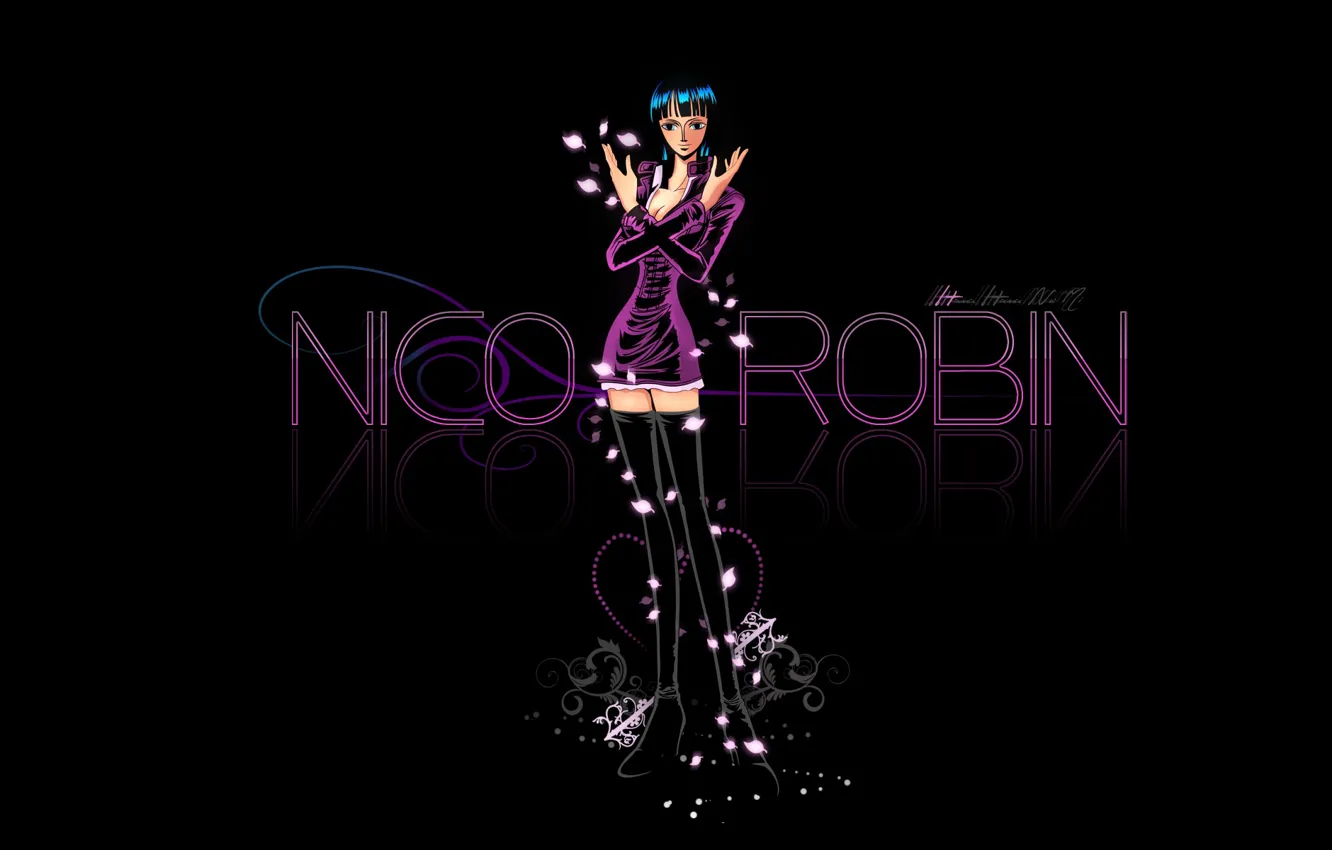 Photo wallpaper One Piece, anime, black background, manga, anime girl, Nico Robin